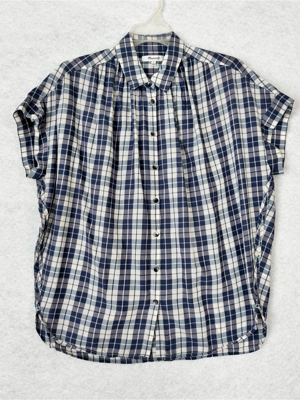 Madewell Small Blue White Purple Linius Plaid Central Button Down Shirt Top